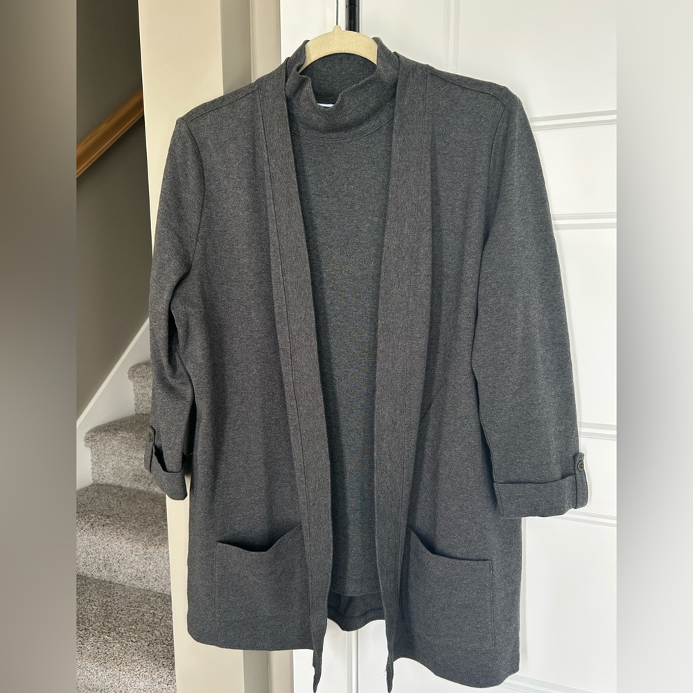 Karen Scott Heather Gray Knit Top and Cardigan Set